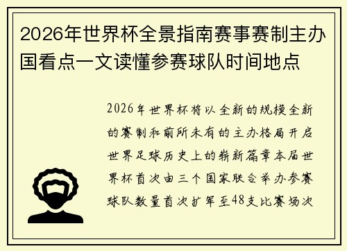 2026年世界杯全景指南赛事赛制主办国看点一文读懂参赛球队时间地点
